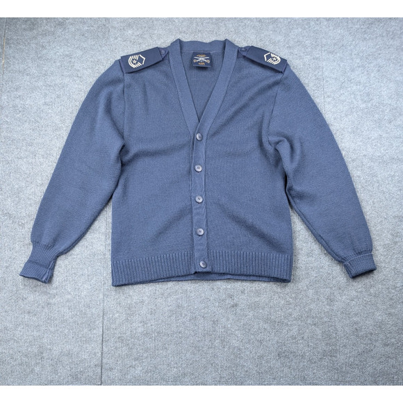 Military Equipment Cardigan Mens 42R Blue Wool Crisp Thick Knit Vintage USAF - Picture 1 of 7